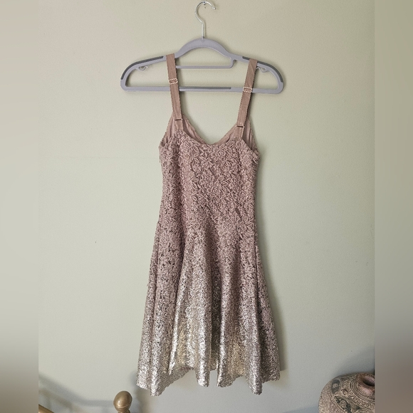 Free People Foiled Ombré Nude Tan Gold Lace Fit & N Flare Dress Boho Gypsy Party - Picture 8 of 13